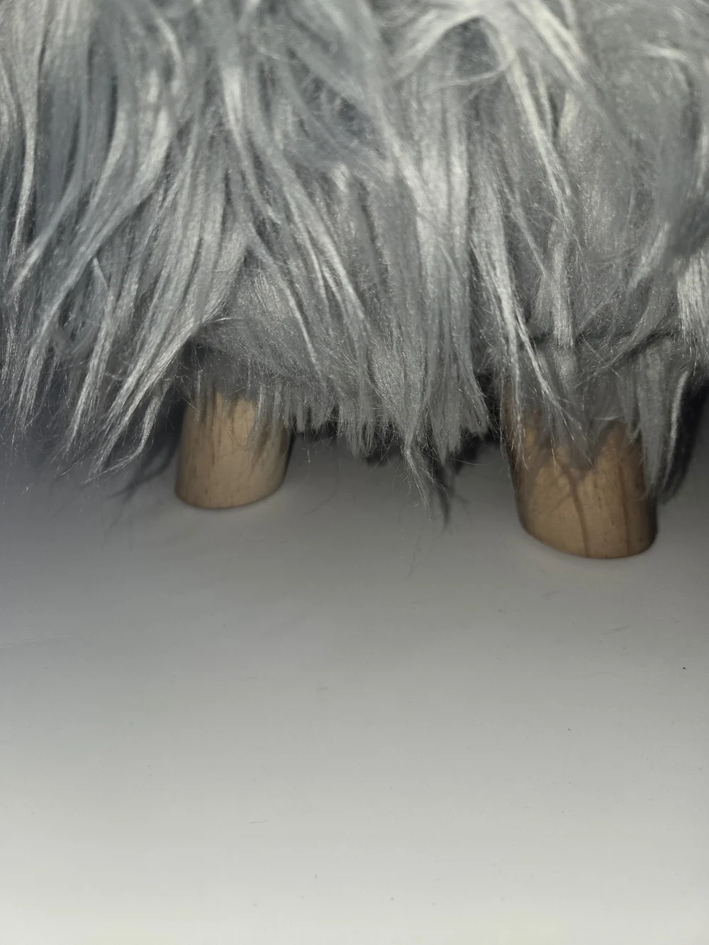 Faux Fur Gray Accent Stool with Wooden Legs